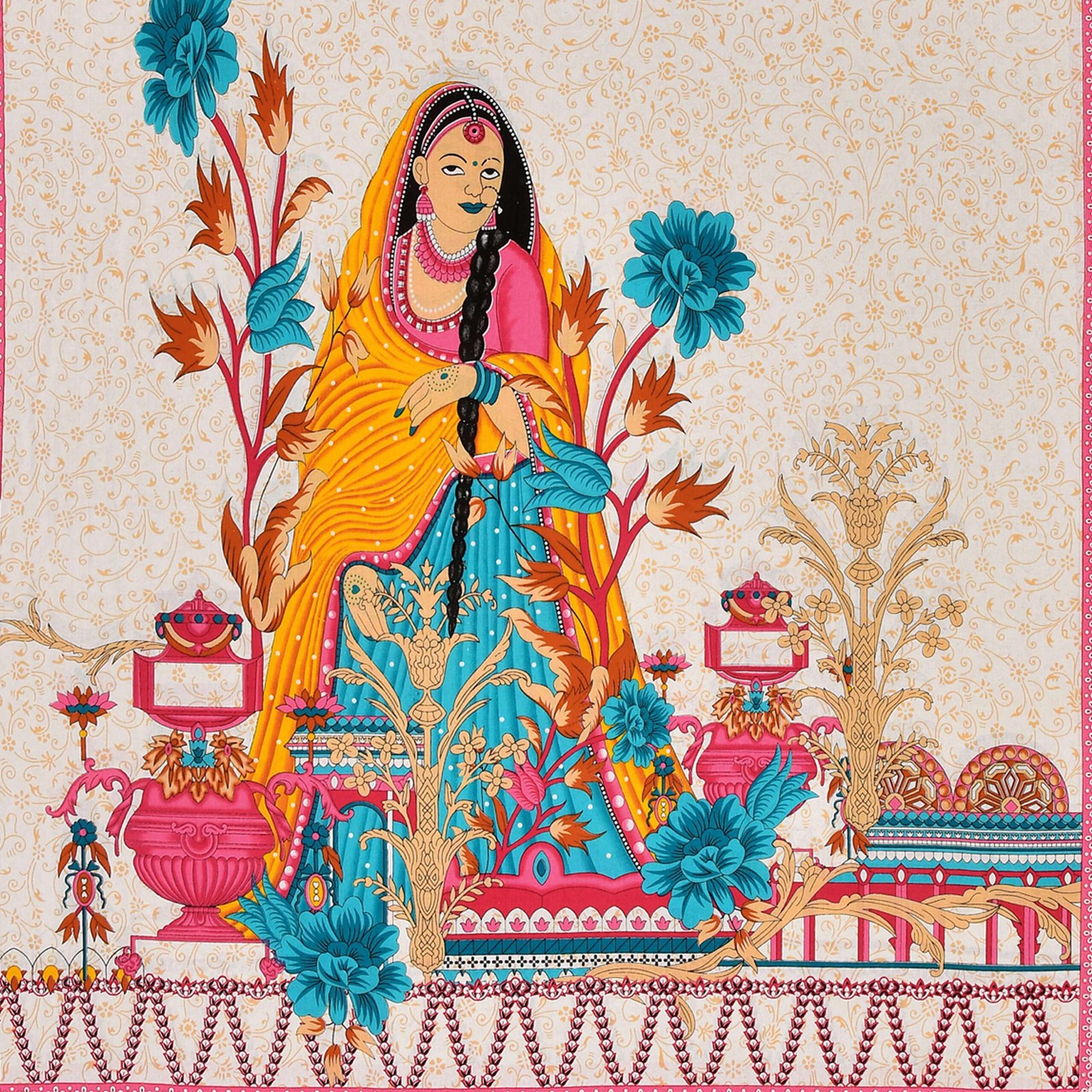 Rajasthani Traditionally Printed Cotton Doublebed Bedsheet With Pack of 2 Pillow Covers - Image 3